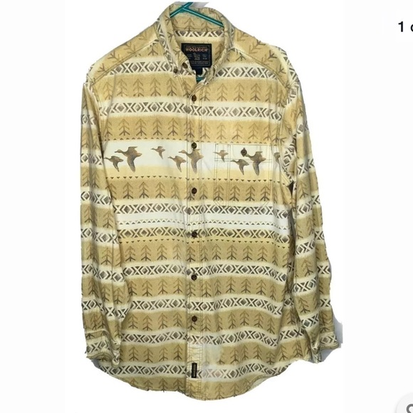 Vtg Woolrich Mens Shirt XL? Yellow Duck Aztec - Picture 1 of 8